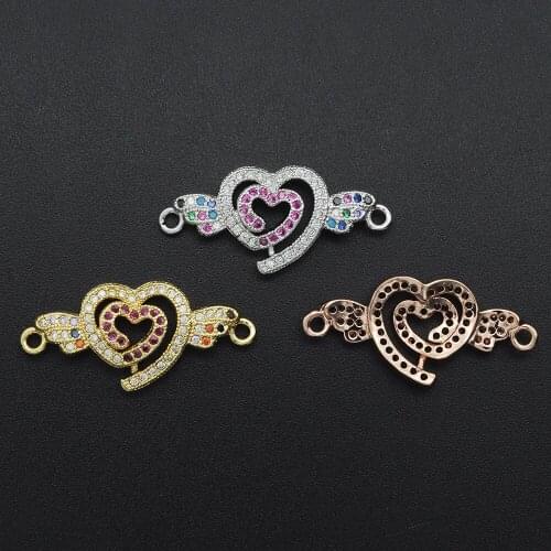 13x28mm 100% CZ Zircon DIY Jewelry Heart Shape Connectors Charm Wholesale Factory Sale Bulk Order Discounts