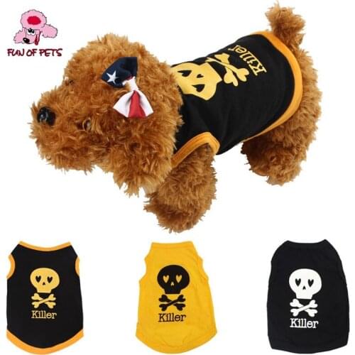 2017 Lovely Killer Skull Pattern Cotton Vest for Dogs Dog Clothes Black Yellow Blue Pet Clothing