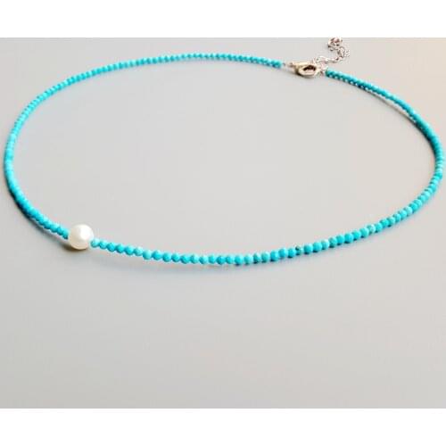 Turquoises Freshwater Pearl Beads Choker Necklace Natural Stone Popular Jewelry for Women Nice Gift 38+6cm Dropshipping