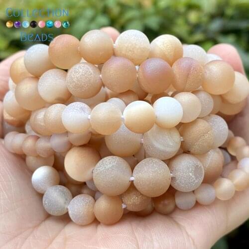 6/8/10mm Natural Stone Beads Champagne Gold Druzy Agates Round Spacer Loose Beads For Jewelry Making DIY Bracelets Accessories