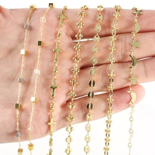 1M Gold Color Stainless Steel Moon Star Cube Beads Chain for Bracelets Necklace Ankles Jewelry Making DIY Accessories