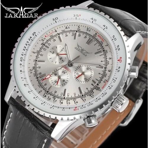 JARAGAR Mechanical Watches Large Dial Men Fashion Genuine Leather Wrist Watch Automatic Date Day Display Watches Mens Clock