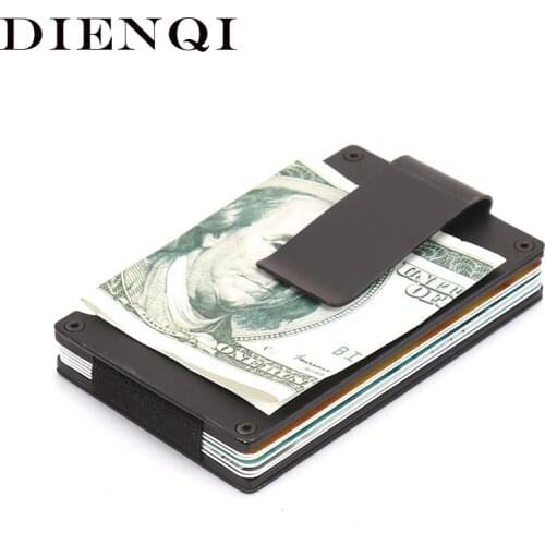 DIENQI Slim Aluminum Metal Anti RFID Blocking Credit Card Holder Minimalist Wallet Men Business Bank id Cardholder Pocket Bag