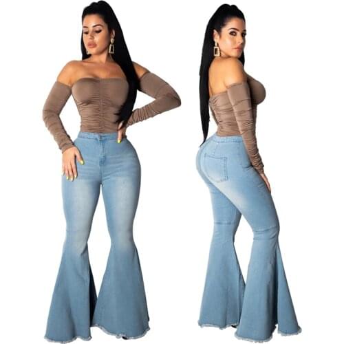 Elastic High Waist Flare Jeans Women Casual Autumn Wide Leg Jeans Female Skinny Jeans Denim Long Jeans Pants Bell Bottom Jeans