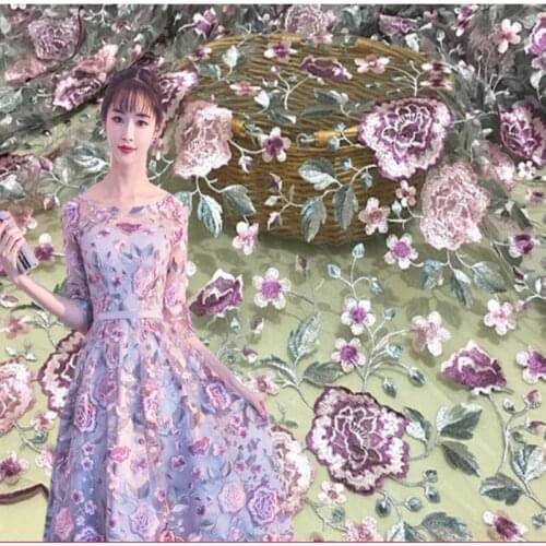 French Russian mesh red three-dimensional embroidery lace fashion fabric dress fabric