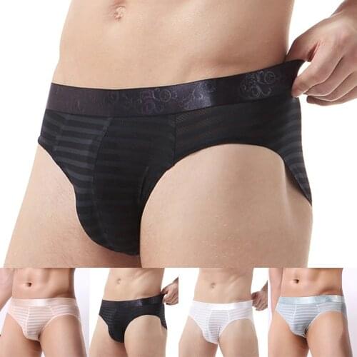 Hot Sale Mens Underwear Briefs Summer Mens Briefs Ice Transparent Low Waist Sexy Panties Gay Seamless Silkly
