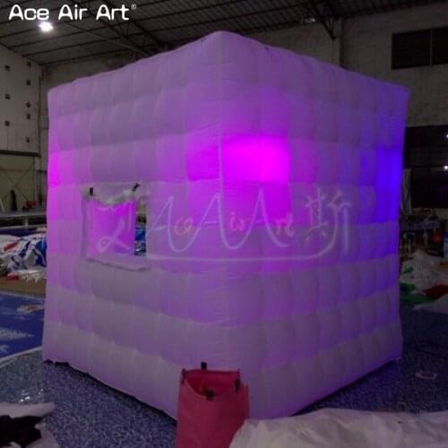 Hot sale led cube inflatable photo booth background,private photographer canopy with foldable door and window curtain for Chile
