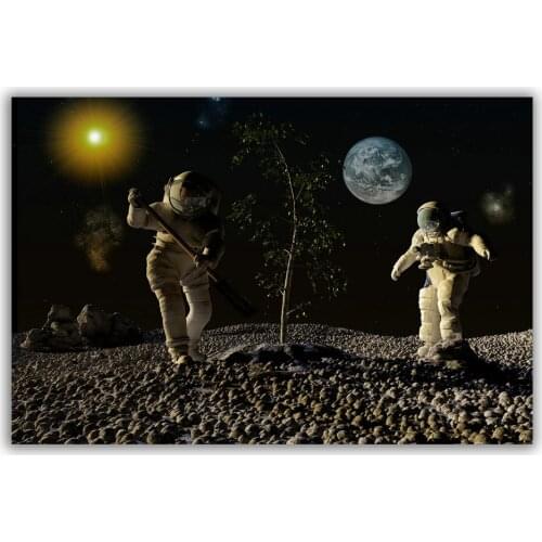 HT106 Spectacular Universe Earth And Moon Space Station Astronaut Silk Fabric Poster Art Decor Indoor Painting Gift