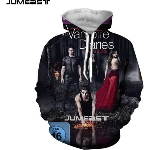 Jumeast Brand Men/Women 3D Printed Sweatshirt The Vampire Diaries Long Sleeve Cap Hoody Sport Pullover Hoodies