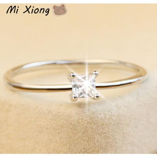 Mi Xiong S925 Sterling Silver Small Square Diamond Ring Elegant Cute Light Luxury Charm Ladies Holiday Gift Brand Jewelry