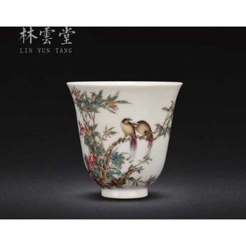 Lin Yuntang hand-painted jingdezhen handmade ceramic powder enamel cup kung fu master cup single cup sample tea cup