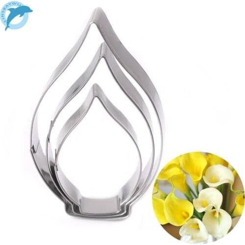 LINSBAYWU 3pcs/set Calla Lily Cookie Cutter 3D Sugarcraft Fondant Cake Pastry Biscuit Baking Mold DIY Cake Decorating Tools