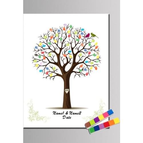 Love tree with fingerprint DIY creative sign in personality painted custom name and date of wedding party&Babys partydecoration