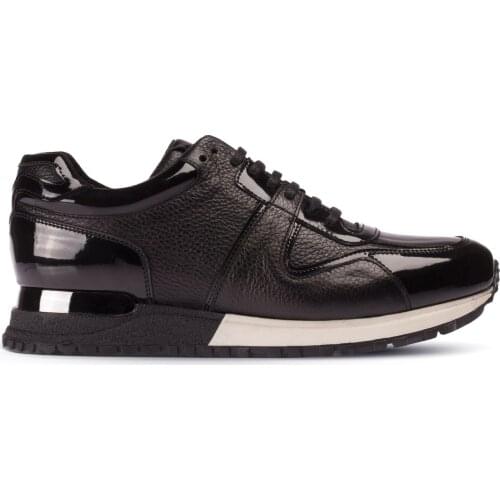 Deery, Genuine Leather Men Black Calfskin Leather Sneakers High Quality Fashion Casual Shoes