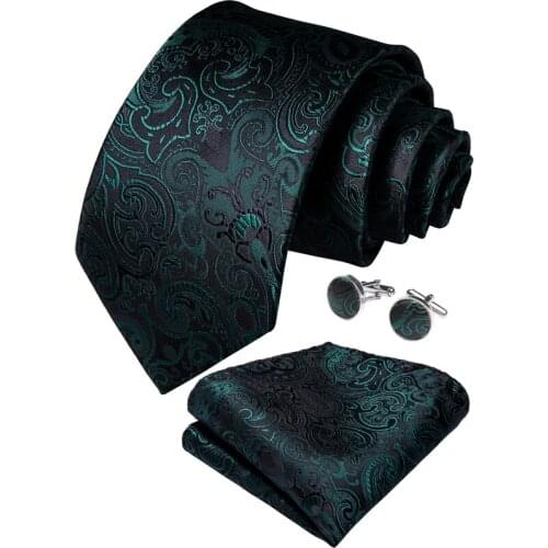 Mens Tie Green Paisley Silk Wedding Tie For Men Handkerchief Cufflinks Tie Set DiBanGu Designer Fashion Business Party SJT-7177