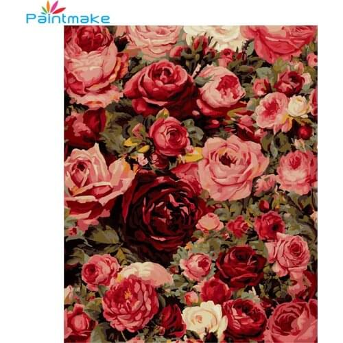 Paintmake Flower DIY Painting By Numbers Red Rose Paint On Canvas For Home Room Decoration Wall Art Picture gifts