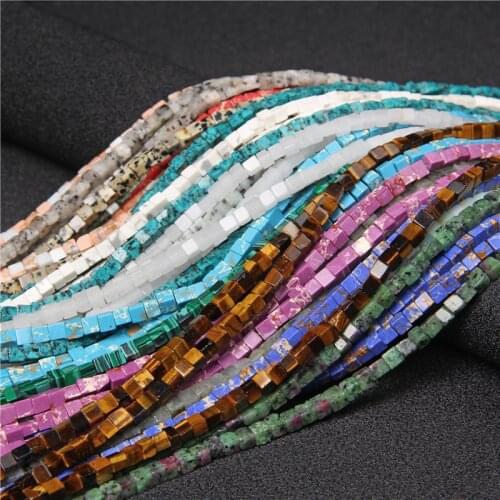 Natural Stone Square Shape Beads 4x4mm Lapis Lazuli Jades Agates Spacer Loose Beads for Jewelry Making DIY Bracelet Necklace 15"
