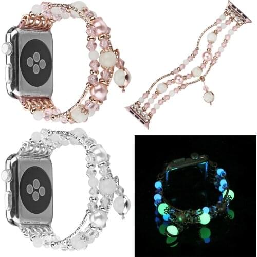 2019 New Luminous Agate Beads Stretch Bracelet for Apple Watch Band Series 1 2 3 4 Strap for iWatch 44mm 42mm 40mm 38mm Bands