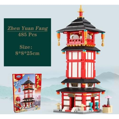 The New Mini Style Tang Dynasty Chang'an City “Zhen Yuan Fang” Building Blocks MOC Chinatown Technic Model Bricks Toys