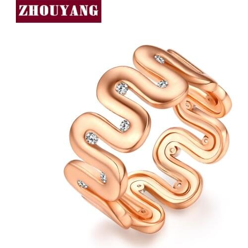 Top Quality Fashion Design Wire Drawing Process Rose Gold Color Ring Austrian Crystals Full Sizes ZYR372 ZYR373