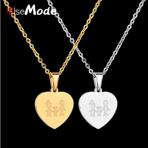 ELSEMODE 316L Steel Gold Mom Dad Girl Heart Family Necklace Parents Child Pendant Necklace Women Mama Jewelry Birthday Gift
