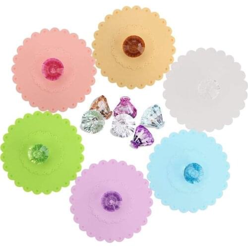 Food Grade Creative Round Diamond Mug Cover(Set of 6) Airtight Seal Silicone Drink Cup Lids Hot Cup Lids for Coffee Beer Mug Win