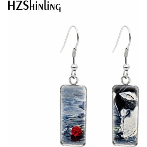 2021 New Colorful Husky Dog Rectangular Earring Puppy Art Photo Fish Hook Earrings Glass Cabochon Handmade Jewelry