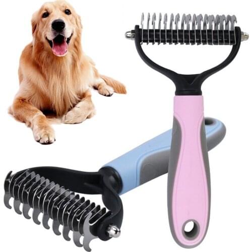 Pets Hair Removal Comb Knot Cutter Brush Double Sided Cat Dog Grooming Shedding Tools for Matted Long Hair Curly Pet Grooming