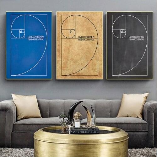 Fibonacci Spiral Patent Wall Art Canvas Painting Golden Ratio Posters and Prints Vintage Blueprint Gift idea Science Decoration
