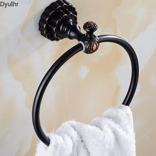 European style black retro carved towel ring bathroom wall simple towel rack bathroom accessories DyuIhr