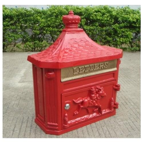 Red Vintage Garden mailbox Wall hanging Garden decorations Cast Iron postbox European Fashion Vintage Bucket tin Post Letter Box