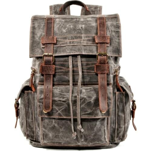 VZVA Handmade Vintage Waxed Canvas Backpack Waterprooof Travel Bag Rucksack Laptop Daypack School Work Backpack