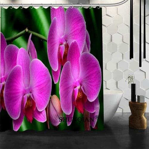 Popular Custom Orchid Flower Shower Curtains Polyester Bathroom Waterproof Bath Curtain Size 150X180cm165X200cm180X200cm