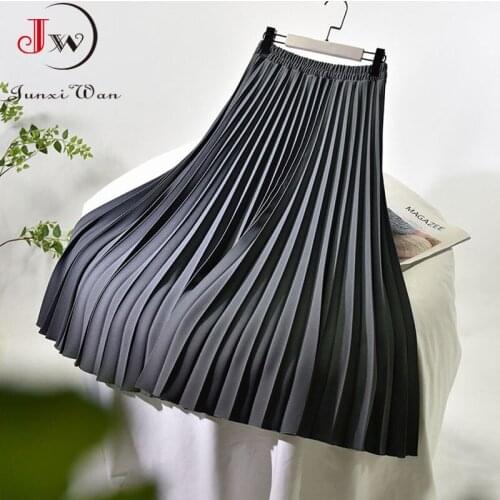 Women Elegant Long Pleated Skirts Spring Autumn Classic High Waist Solid Vintage Saias Midi Faldas