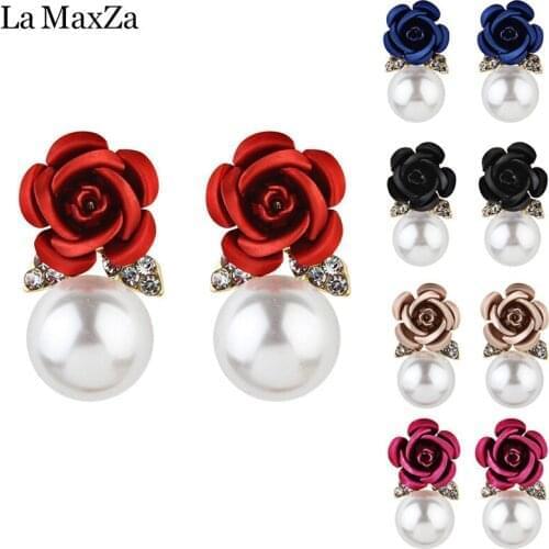Vintage Flower Pearl Crystal Earrings for Women Girls Exaggerated Personality Statement Jewelry Brincos New Hot Fashion 5 Color