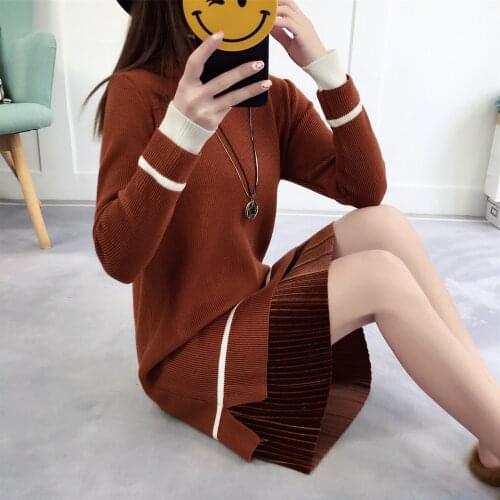 Sweater Pullover 2021 Turtleneck Long Chiffon Patchwork Autumn Winter Europes American Women Sweter Sweaters Vestidos LXJ679