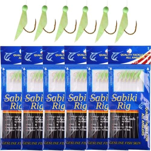 JSM 120PCS=20Packs/lot Sabiki Fishing Rigs Baits with string fishing hook real Fish Skin luminous beads for ice fishing lure