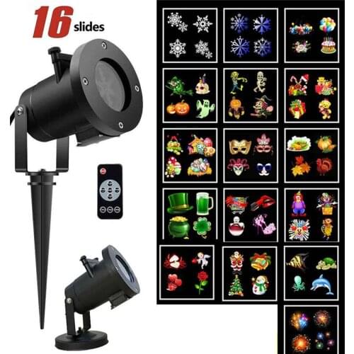 16 Film Pattern Projection Night Lamp Halloween Birthday Wedding Decoration Lamp Waterproof Party Garden Projector Light