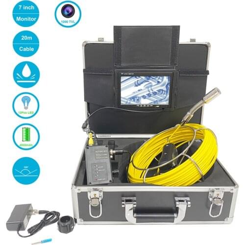 23MM 20M Endoscope Pipe Inspection Camera Waterproof 7inch LCD Solar Eclipse Wall & Pipeline Inspection Sewer Camera 12V