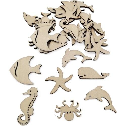 25pcs Unfinished Wood Cutouts Ocean Animals Wooden Paint Crafts Wood Pieces for Kid Home Decor Ornament DIY Craft Art Project
