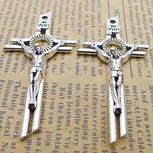 4 PCS/Lot 28mm*55mm wicca Antique Silver Color Cross Jesus Charms For Jewelry Making DIY Handmade Craft