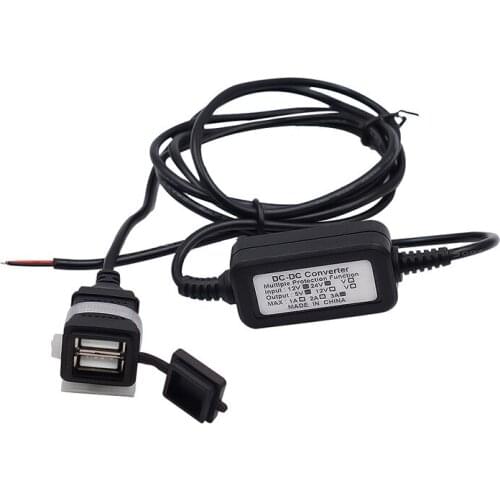 Auto Vehicle Direct Wire Charger 12V 24V to 5V Dual USB Charging Cable Motorcycle Dual USB Charger