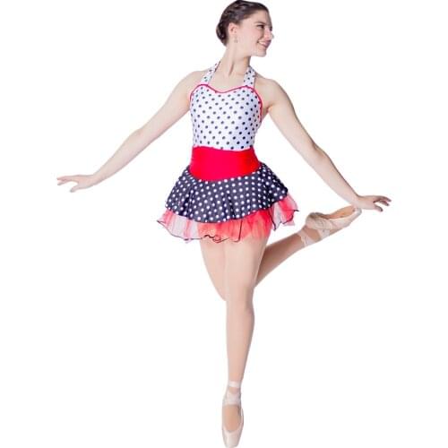 Girls Polka Dot Ballet Tutus Dress Halter Leotard 4 Layers Soft Tulle Tutus for Ladies Performance Modern Dance