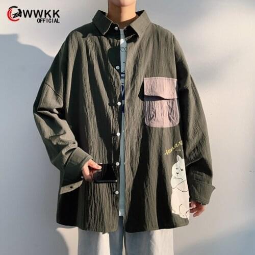 White shirt mens long-sleeved shirt Korean version of the trend of loose and handsome solid color wild casual jacket men tide