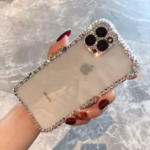 Bling Rhinestone Gem Diamond Crystal Case for iPhone 12 11 Pro Max 12 MiNi Case Glitter Camera Protection Soft Transparent Cover