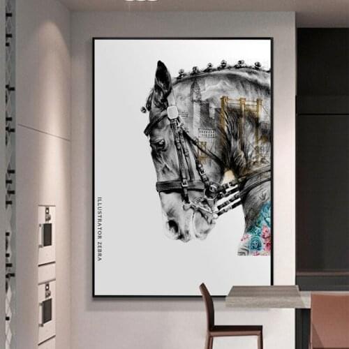 Nordic Style Black And White Horse Wall Art Canvas Poster And Print Abstract Painting Wall Picture For Living Room Home Decor