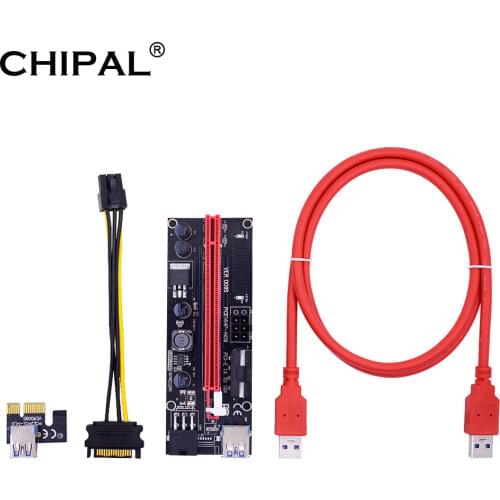 CHIPAL 10PCS 1M VER009S PCI-E Riser Card PCIE 1X 16X LED Indicator USB 3.0 Cable 2*6Pin 4Pin Power for BTC LTC Mining