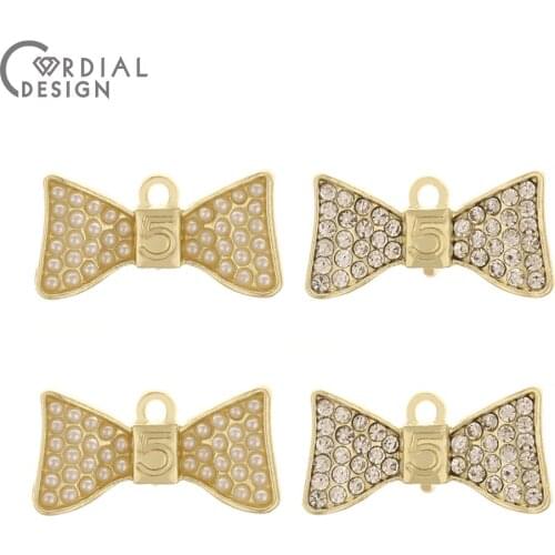 Cordial Design 50Pcs 11*22MM Jewelry Accessories/Bowknot Shape/Imitation Pearl/Rhinestone Pendants/Jewelry Findings Components