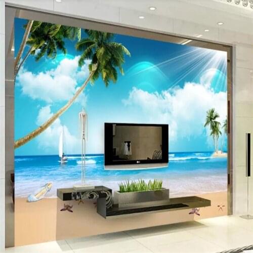 Decorative wallpaper Beautiful and romantic beach 3D background wall