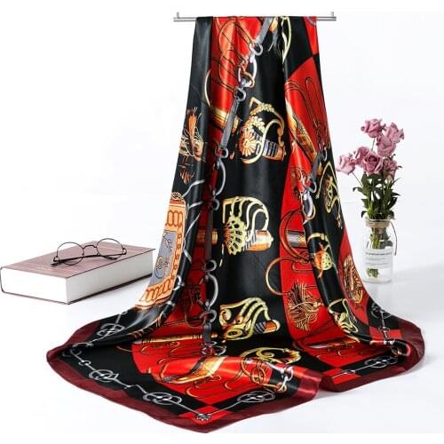Women Satin Silk Square Hair Wrapping Square Scarfs Travel Scarf for Woman Retro Style Printed Shawl Echarpe Fourlard AA10137